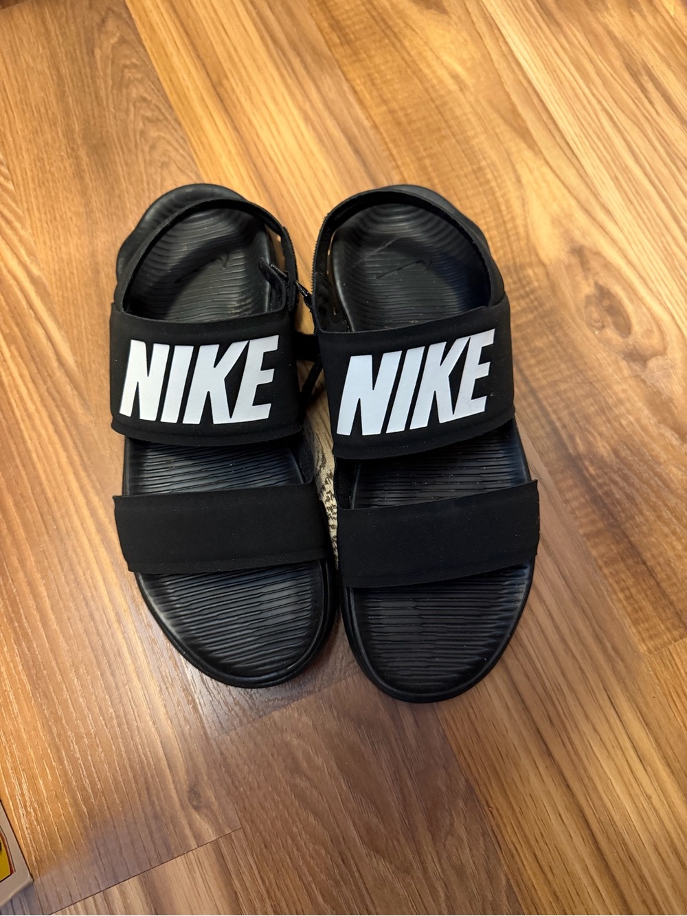 Nike Black Sandals with White Logo Straps